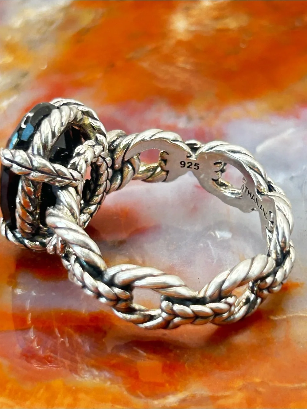 Sterling Silver Black Onyx Braided Ring - Size 7